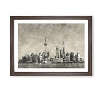 Shanghai Skyline Vol.2 Painting Framed Print | A2 Walnut Framed Wall Art | Ready to Hang | Modern Cityscape Picture | Living Room Bedroom Lounge Office