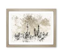 Shanghai Skyline Vol.2 Watercolour Modern Framed Print | A2 Oak Framed Wall Art | Ready to Hang | Modern Cityscape Picture | Living Room Bedroom Lounge Office