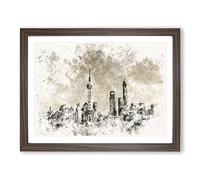 Shanghai Skyline Vol.2 Watercolour Modern Framed Print | A4 Walnut Framed Wall Art | Ready to Hang | Modern Cityscape Picture | Living Room Bedroom Lounge Office