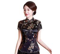 Shanghai Story Chinese Cheongsam Shirt Short Sleeve China Blouse for Women - Black -