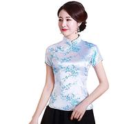 Shanghai Story Chinese Cheongsam Shirt Short Sleeve China Blouse for Women - Blue -