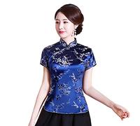 Shanghai Story Chinese Cheongsam Shirt Short Sleeve China Blouse for Women - Blue - 4X-Large