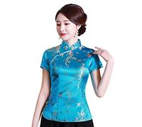Shanghai Story Chinese Cheongsam Shirt Short Sleeve China Blouse for Women - Blue - 4X-Large
