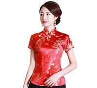 Shanghai Story Chinese Cheongsam Shirt Short Sleeve China Blouse for Women Clothes - Red -