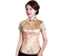 Shanghai Story Chinese Cheongsam Shirt Short Sleeve China Blouse for Women - Gold -