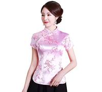 Shanghai Story Chinese Cheongsam Shirt Short Sleeve China Blouse for Women - Pink - 4X-Large