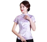 Shanghai Story Chinese Cheongsam Shirt Short Sleeve China Blouse for Women - Purple -