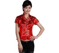 Shanghai Story DragonEmbroidery Chinese Blouse Chinese Qipao Shirt Cheongsam Top - Red - Large