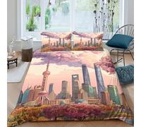Shanghai Tower Bedding Duvet Cover Set 3 Piece Microfiber 3D Printed Comforter Cover Quilt Landmark Building with Pillowcase for Kids Boys Girls Adult Double（200x200cm）