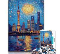 Shanghai Under The Night Sky Puzzles for Adults And Teenagers,Challenging Game And Family Play for Is Ideal As A Gift for The Whole Family 38x26cm