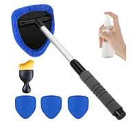 Shangkanlan Car Window Cleaner Kit with Interio Brush - 180° Rotating Head Extendable Windscreen Cleaner Inside & Outside, 4 Reusable Washable Pads for SUV RV Truck Car Demister & Dash Cleaning
