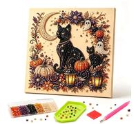 Shangkanlan Halloween Diamond Art Kit with Ghosts, Pumpkins and Pearls (Black Cat)