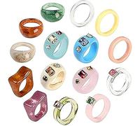 SHANGMAOYO 15PCS Vintage Chunky Rings, Retro Resin Diamond Ring,Resin Rings Chunky Acrylic Rings for Women Men, Trendy Gem Ring Jewelry Gift for Girls and Women
