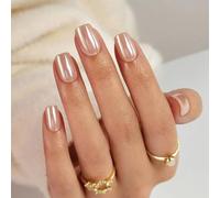 ShangMeng Reut Artificial Nails Square Nude Chrome Short Nails Made of Soft Gel for Autumn, Ideal Gift for Women, Perfect Fit and Natural Appearance, Available in 16 Sizes, 32