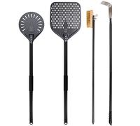 SHANGPEIXUAN PizzaTurning Peel 9 Inch Perforated Pizza Peel and Pizza Brush Ash Rake 4 Piece Wood Fired Commercial Pizza Oven Utensil Kit with 40-Inch Aluminum Handle