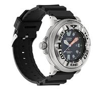 SHANGPULE Silver Adapters and Black Silicone Strap 24mm Compatible with Citizen Eco-Drive Promaster BJ8050 Sea Dive Watch, Waterproof, Suitable for Diving and Fitness Daily Use