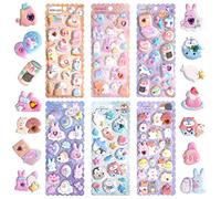 SHANGRLA Thick Puffy Stickers for Kids Girls Cute Kawaii Japanese Soft Stickers for Teens Large 3D Squishes Stickers with Gem Embellishment Reusable Puff Stickers for Stationary Phone Case,6 Sheets.