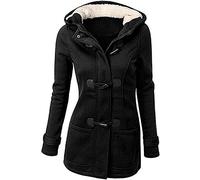 ShangSRS Ladies Duffle Wool Coat Womens Trench Winter Casual Hooded Outerwear Vintage Warm Jacket Plus Sizes Overcoat (Black, 3XL)