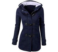 ShangSRS Ladies Duffle Wool Coat Womens Trench Winter Casual Hooded Outerwear Vintage Warm Jacket Plus Sizes Overcoat (Blue, L)