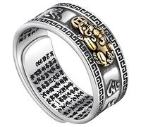 Shangtan Silver Rings Men, 99 Silver Pixiu Buddhist Heart Sutra Ring for Men Women, Feng Shui Ring, Opening Adjustable Mantra Amulet Wealth Luck Ring Gift, Rings for Men