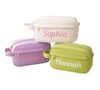 Shangyue Personalised Embroidery Corduroy Cosmetic Bag,Personalized Name Makeup Bag Custom Made Makeup Bags for Women, Purple, Portable