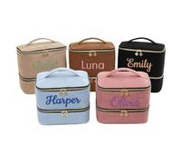 Shangyue Personalized Embroidered Cosmetic Bag with Name Corduroy Makeup Bag Personalized Name Pouch,Toilet Bags Customized, Blue, Diy