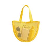 Shangyue Personalized Embroidered Mesh Beach Bag Custom Name Crochet Bag Summer Travel Tote,Kids Beach Bags,Party Favor, Yellow