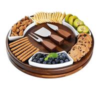 Shanik Lazy Susan Table Top Cheeseboard- Acacia Wood Rotating Serving Platter for Cheese, Charcuterie, and Appetizers, Elegant Serving Tray for Snacks, Entertaining, Parties and Family Gatherings
