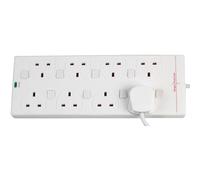 ShaniTech 8 Gang Extension Lead 2M Cable - Surge Protected Power Strip with Individually Switched Sockets, Overload Protection, UK 3-Pin Plug, 8 Way Extension Cable - White