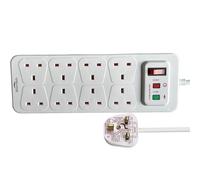 ShaniTech 8 Gang Way 1m Surge Protected Power Extension Lead Switched Power Strip
