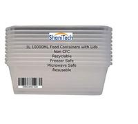 ShaniTech Pack of 10 Food Containers with Lids Heavy Duty Microwave & Freezer Safe Plastic Box Container (1000ML 1 Litre)
