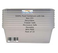 ShaniTech Pack of 10 Food Containers with Lids Heavy Duty Microwave & Freezer Safe Plastic Box Container (500ML)