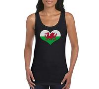 shaniztoons Wales Welsh Love Heart Girls Women's Ladies Tank Top Vest T Shirt Black