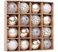 SHANJIA Christmas Tree Decorations, 16 PCS Christmas Ornaments Set, Plastic Champagne Gold White Shatterproof Hanging Ornaments (SY23SZHB21)