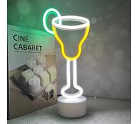 SHANJIA LED Cocktail Neon Decorative, Neon Sign,Neon Light Base,Base style LED neon light decoration ins cocktail cup birthday party bar creative design desktop small night light (Tartrazine)