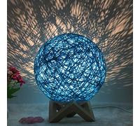 SHANJIA LED Rattan Ball Table Light, Bracket Seat Dimmable Night Lights USB Powered Rattan Ball Lamp Creative Birthday Gift Bedroom Home Bookroom Decor (Blue, Dimmable)