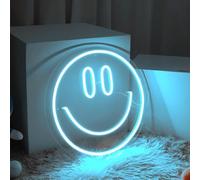 SHANJIA Neon Night Light, Smiling Neon Light,Neon Smiley Sign Wall Decoration Acrylic Neon Signfor Bedroom Children's Room Shopping Mall Bar Party Decoration (Ice Blue)