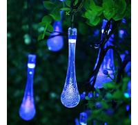 SHANJIA Outdoor Solar String Lights, 6m 30 LED Waterdrop Outdoor Fairy String Lights, 8 Lighting Modes, for Fence Yard Summer Party Wedding Decoration (Blue)