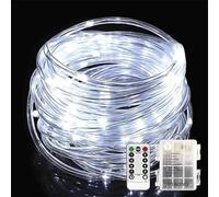 SHANJIA Rope String Lights, 12M/39ft 100LED Waterproof 8 Mode/Remote Battery Christmas Lights,Battery Powered String Lights Outdoor Indoor for Christmas Decorations (White)
