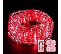 SHANJIA Rope String Lights, 22M/72ft 200LED Waterproof 8 Mode/Remote Battery Christmas Lights,Battery Powered String Lights Outdoor Indoor for Christmas Decorations (Red)