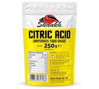 Shankh Citric Acid 250g Anhydrous, Food Grade Fine Grain E330 Powder for Cooking, Baking, Preserves & Drinks | Multi-Purpose Cleaner, Descaler, Lime Scale Remover, Rust Remover & Bath Bomb Ingredient