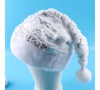 ShanLily 1Pc Santa Hat White Plush, Christmas Hat for Unisex Adult Xmas Home Decorations New Year's Party Supplies(Style6)
