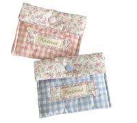 ShanLily 2Pcs Quilted Polyester Cosmetic Bag, Fresh Makeup Bag For Women And Girls, Floral Cute Organizer Bag, Kawaii Travel Toiletry Bag(Blue Grid)