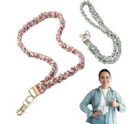 Shanmeidㅤ 2 Set Scrunchie Lanyards,With Clip Closure Stretchy Lanyards, Cute Lanyard for Teacher,Women, Men, Nurse, Scrunchy Cute Neck Keychain Lanyard for ID Card,Badges Holder and Keys