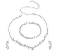Shanmeidㅤ Gorgeous Wedding Jewelry Sets For Brides Featuring Silver Toned Prom Jewelry Set, Complete With Rhinestone Necklace Earrings Bracelet, Formal Accessories