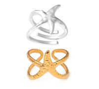 Shanmeidㅤ Starfish Ring Set, Adjustable Beachy Rings for Women, Versatile Coastal Jewelry Matching Summer Vacation Accessories Flawlessly