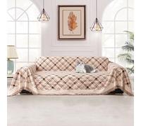 SHANNA Check Sofa Cover for 2 3 4 Seater, Chenille AB Sided Slipcover for Corner Sofa, All-Season Protection Couch Cover for Dogs, Couch Protector Loveseat Futon Cover L Shaped Sofa Cover with Tassel