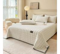 SHANNA Extra Large Bed Throw Quilt: Milk Velvet Soft Bedspread Skin-friendly Double-Sided Bed Throw Blanket Ideal as Bedspread 230 x 250 cm with 2 Matching Pillowcases 50 x 70 cm (Beige)