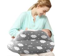 SHANNA Nursing Pillow Bottle Feeding Breastfeeding Pillow, Multifunctional Nursing Pillow with 100% Cotton Romvable Washable Cover Adjustable Waist Strap Support, Gifts for Pregnancy(Grey Clouds)