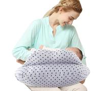 SHANNA Nursing Pillow Bottle Feeding Breastfeeding Pillow, Multifunctional Nursing Pillow with 100% Cotton Romvable Washable Cover Adjustable Waist Strap Support, Gifts for Pregnancy(Grey-White Stars)